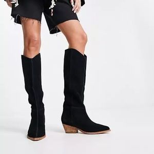 Free People Sway Low Knee High Slouch Boots Suede in Black